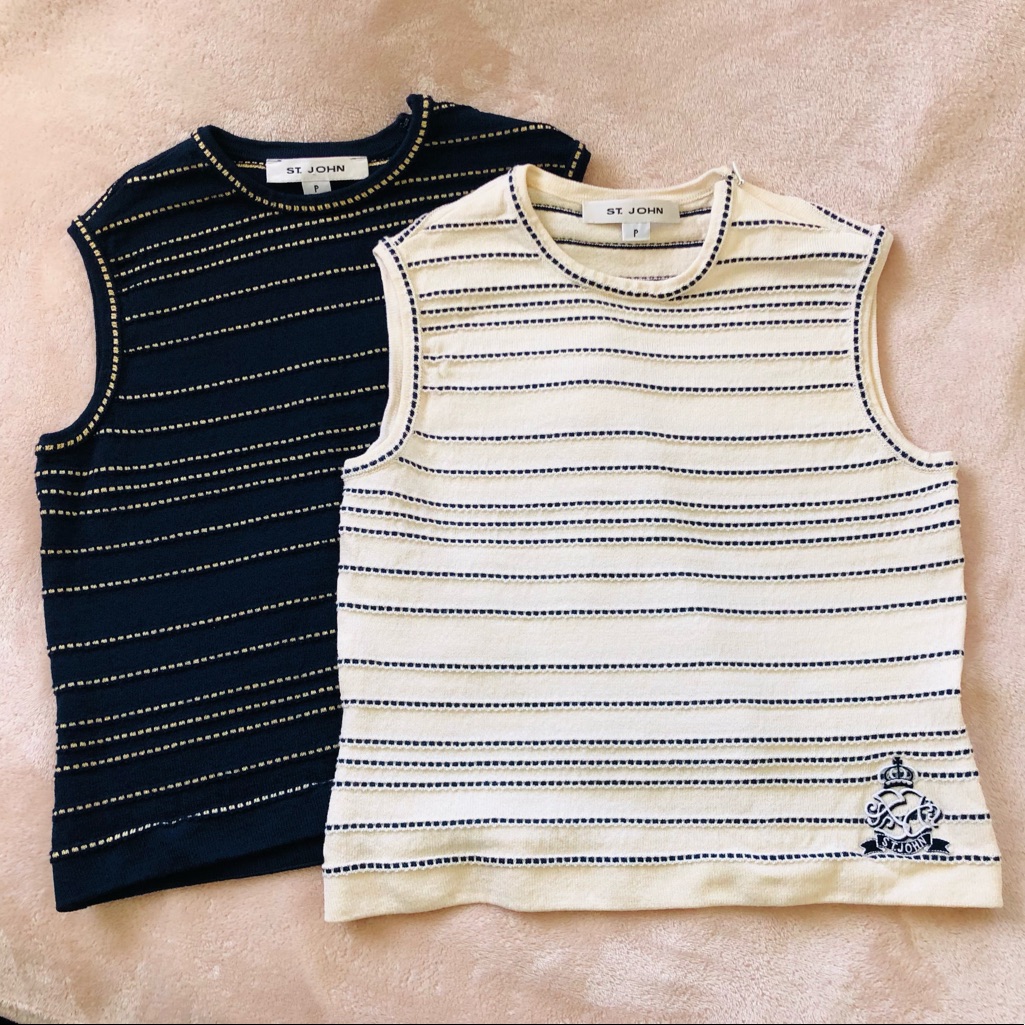 St. John Navy Blue And White Sleeveless Knit Tops Bundle